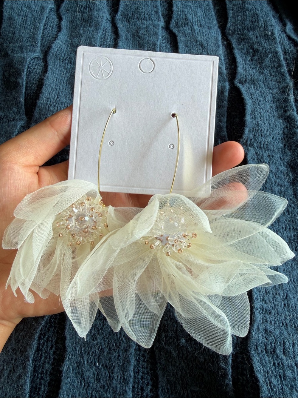 Delicate Cream Floral Drop Earrings with Crystal Center